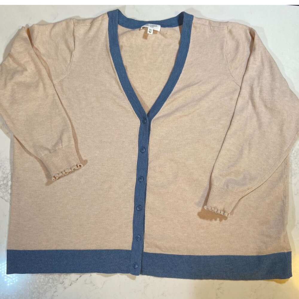 Candace Cameron Bure Surfside Women's 2X Oatmeal & Blue Cardigan Plus Size